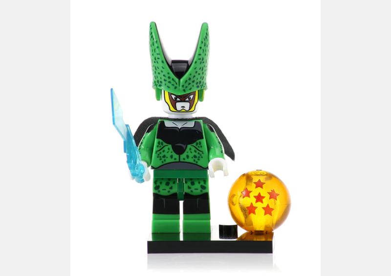 PERFECT CELL DRAGON BALL CELULA PERFECTO ESTILO LEGO EN BOLSITA CON BOLA Y ESPADA Y BASE